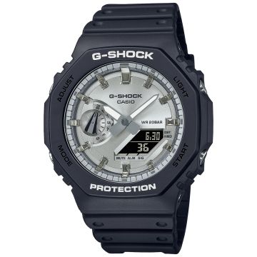 Zegarek męski Casio G-Shock GA-2100SB-1AER  na pasku w czarnym kolorze ze srebrną tarczą