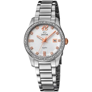 Zegarek damski JAGUAR Cosmopolitan J820/1 z białą tarczą i srebrną kopertą