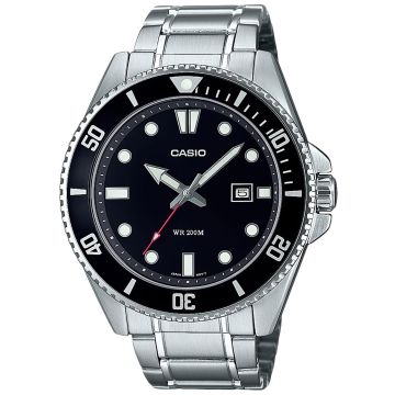  Odkryj zegarek męski Casio MDV-107D-1A1VEF typu diver z czarną tarczą, bezelem obracającym się jednostronnie - timetrend.pl