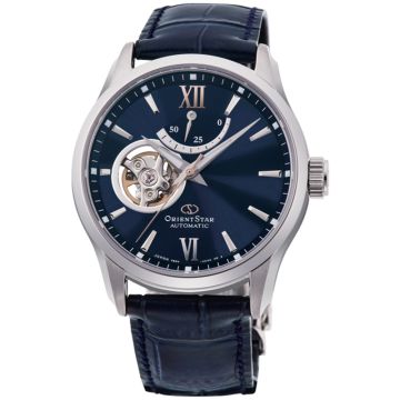 Zegarek męski z niebieską tarczą na skórzanym pasku Orient Star RE-AT0006L00B