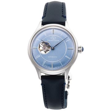 Zegarek damski z niebieską tarczą open heart Orient Star RE-ND0012L00B