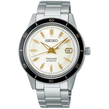 Zegarek męski Seiko Style 60’s SRPG03J1 z mechanizmem automatycznym, z białą tarczą, datownikiem na srebrnej bransolecie