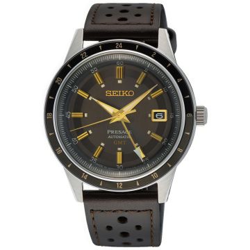 Zegarek męski Seiko GMT Style 60’s SI SSK013J1 z mechanizmem automatycznym, o brązowej tarczy z brązowym paskiem ze skóry naturalnej