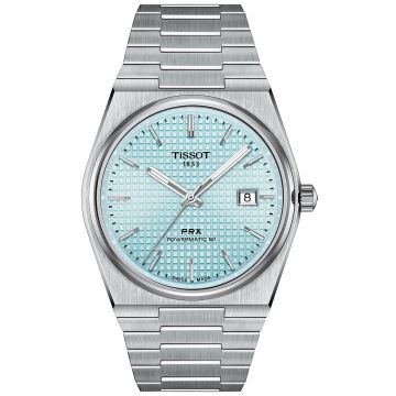 Zegarek Tissot PRX Powermatic 80 T137.407.11.351.00 z niebieską tarczą i srebrną kopertą na stalowej bransolecie