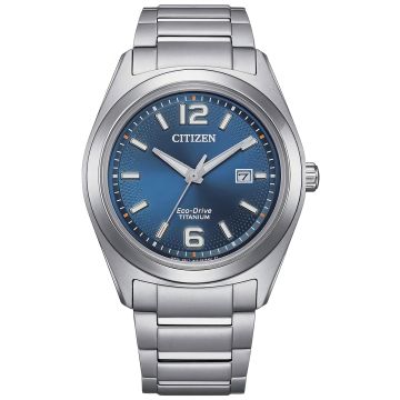 Tytanowy zegarek z niebieską tarczą Citizen AW1641-81L mechanizm solarny 