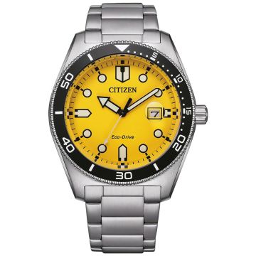 Sportowy męski zegarek z żółtą tarczą Citizen Eco-Drive AW1760-81Z