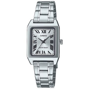 Srebrny zegarek damski na bransoelcie z prostokątną tarczą Casio LTP-B150D-7BEF