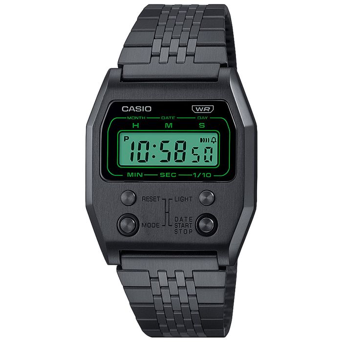 Czarny zegarek męski Casio Vintage A1100B-1 Retro inpisrowany modelem z lat 70 - timetrend.pl
