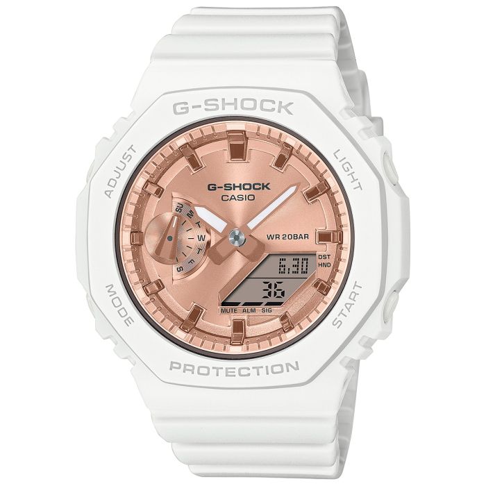 Zegarek damski G-Shock GMA-S2100MD-7AER na pasku w białym kolorze z tarczą rose gold