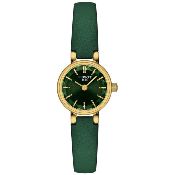 Zegarek damski TISSOT LOVELY ROUND T140.009.36.091.00 z zieloną tarczą i złotą kopertą