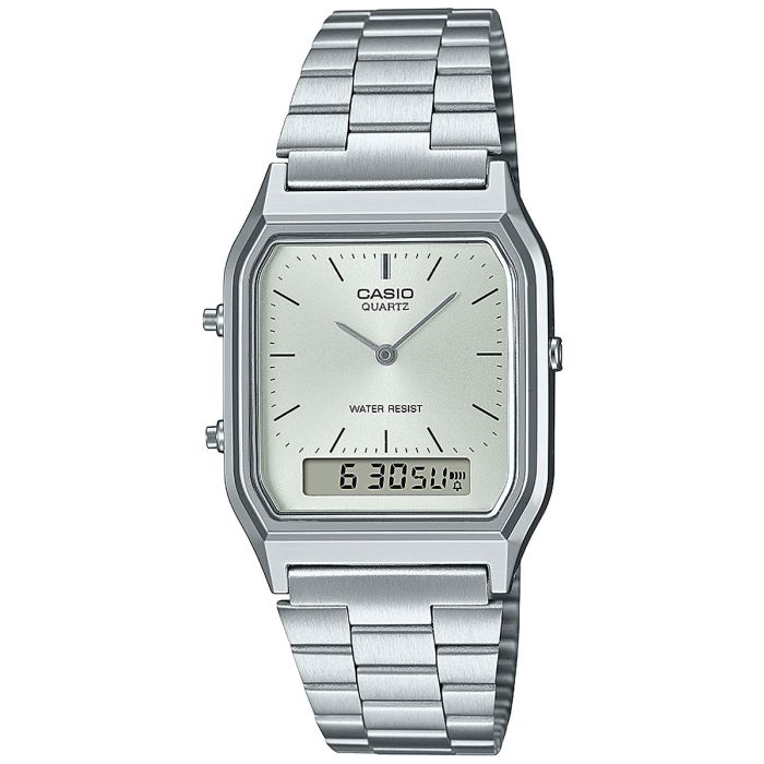 Zegarek Casio Vintage AQ-230A-7AMQYES z kwadratową białą tarczą Zegarek Casio Vintage AQ-230A-7AMQYES z kwadratową białą tarczą