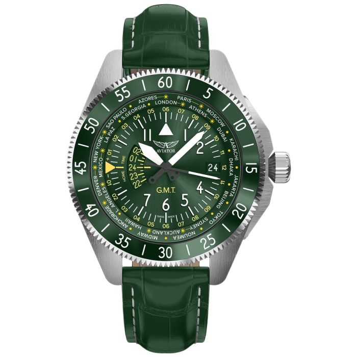 Zegarek męski z zieloną tarczą na pasku AVIATOR V.1.37.0.309.4