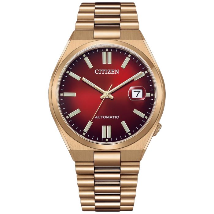 Złoty zegarek męski z czerwoną tarczą Citizen Tsuyoza NJ0153-82X
