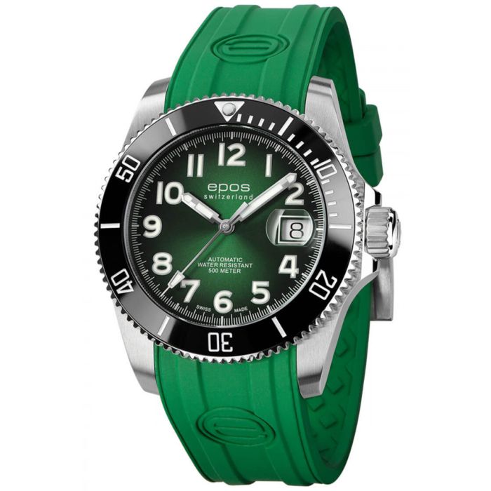 Sportowy zegarek męski z zieloną tarczą na pasku EPOS Titanum 3504.131.93.13.53