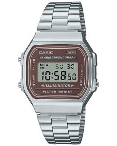 Zegarek Casio Vintage na bransoelcie srebrny z brązową tarczą A168WA-5AYESl