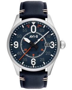 Zegarek męski AVI-8 AV-4090-02 z niebieską tarczą i srebrną kopertą na niebieskim pasku