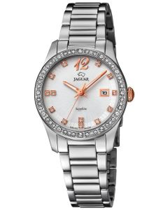 Zegarek damski JAGUAR Cosmopolitan J820/1 z białą tarczą i srebrną kopertą