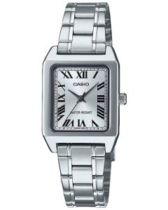 Srebrny zegarek damski na bransoelcie z prostokątną tarczą Casio LTP-B150D-7BEF