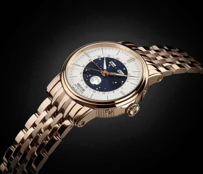 Elegancki zegarek męski na bransolecie z fazami księżyca Epos Oeuvre D'Art 3439 Classic 3439.322.24.18.34