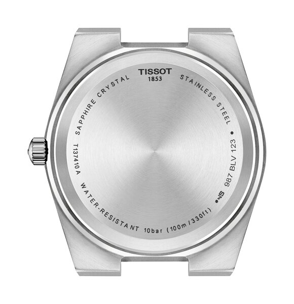 Zegarek męski TISSOT PRX T137.410.17.011.00 z białą tarczą, srebrną kopertą na białym pasku gumowym