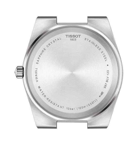 Zegarek męski Tissot PRX T137.410.17.041.00 o niebieskiej tarczy, srebrnej bransolecie na czarnym pasku gumowym