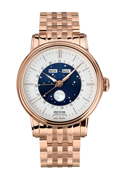 Elegancki zegarek męski na bransolecie z fazami księżyca Epos Oeuvre D'Art 3439 Classic 3439.322.24.18.34