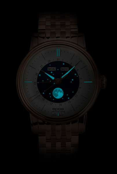 Elegancki zegarek męski na bransolecie z fazami księżyca Epos Oeuvre D'Art 3439 Classic 3439.322.24.18.34