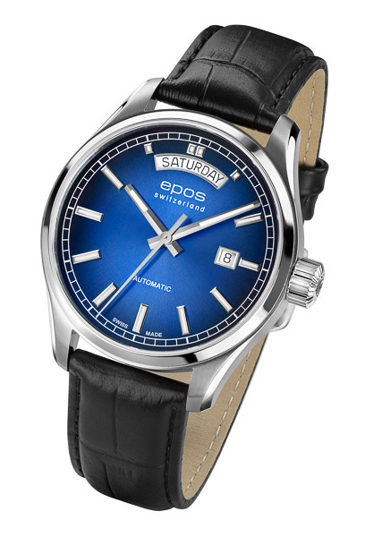 Elegancki zegarek męski z niebieską tarczą na pasku Epos Passion Day Date 3501.142.20.96.25