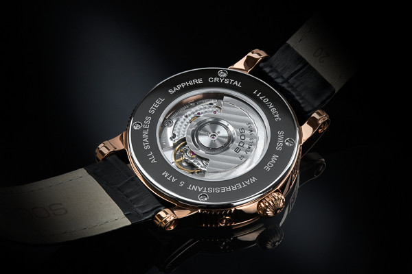 Elegancki męski zegarek EPOS Oeuvre D’Art 3439 V-Style 3439.322.24.26.25 na pasku z fazami księżyca