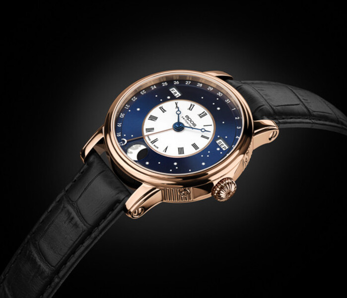 Elegancki męski zegarek EPOS Oeuvre D’Art 3439 V-Style 3439.322.24.26.25 na pasku z fazami księżyca