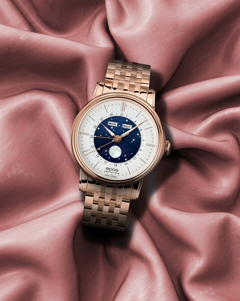 Elegancki zegarek męski na bransolecie z fazami księżyca Epos Oeuvre D'Art 3439 Classic 3439.322.24.18.34