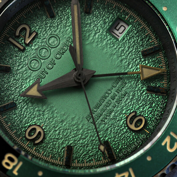 Zegarek męski OUT OF ORDER OOO.001-24.VE z zieloną tarczą i szarą kopertą