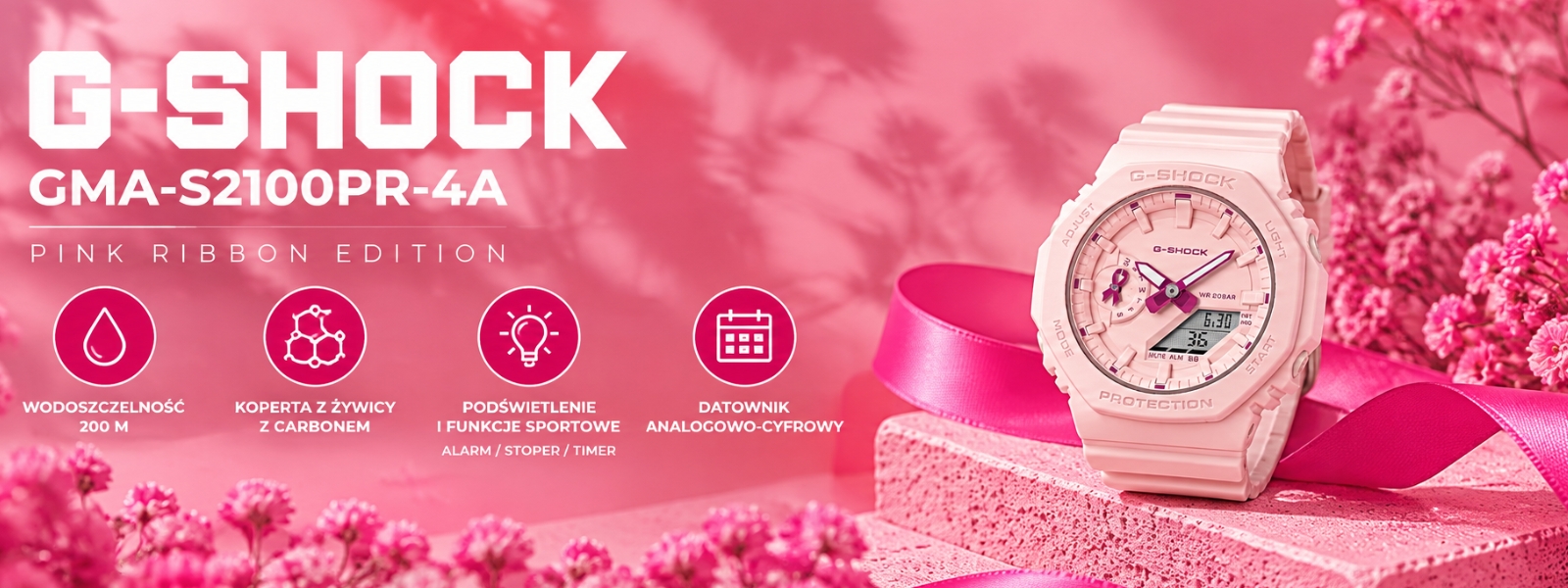 Odkryj G-SHOCK Pink Ribbon GMA-S2100PR -4AER G-SHOCK Pink Ribbon GMA-S2100PR -4AER