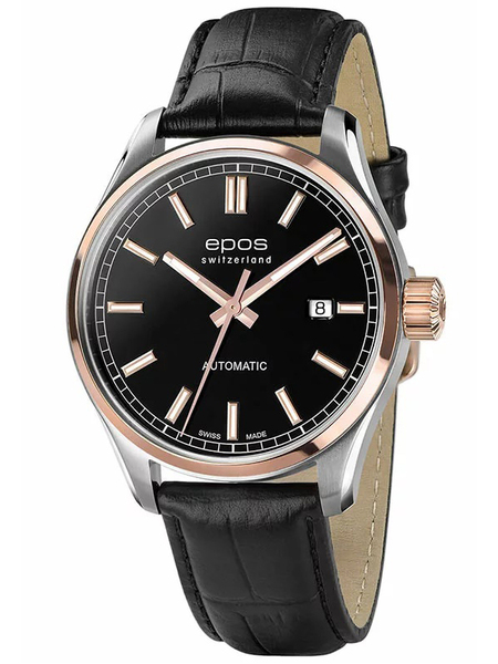 Czarny zegarek męski na skórzanym pasku Epos Passion 3501.132.34.15.25