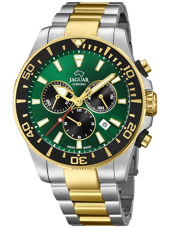 Zegarek męski Jaguar J862/3 z zieloną tarczą na srebrno-złotej bransolecie