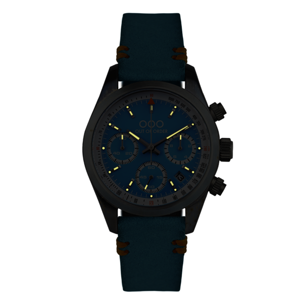 Zegarek męski OOO.001-23.AZ.AZ z niebieską tarczą w srebrnej kopercie na niebieskim pasku materiałowym