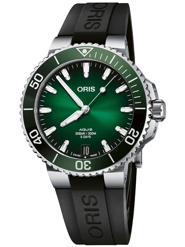 Zegarek męski z zieloną tarczą ORIS Aquis Date 0173377304157-0782405PEB