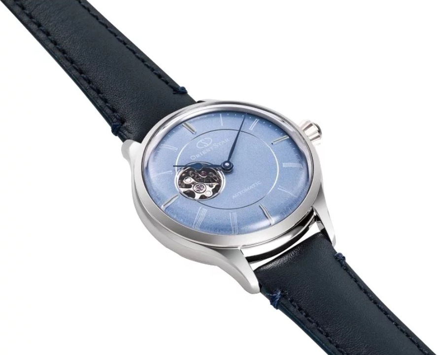 Zegarek damski z niebieską tarczą open heart Orient Star RE-ND0012L00B
