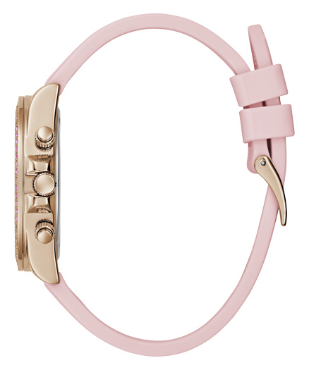 Odkryj damski GUESS Confetti GW0032L4 na r&oacute;żowym silikonowym pasku z błyszczącą tarczą