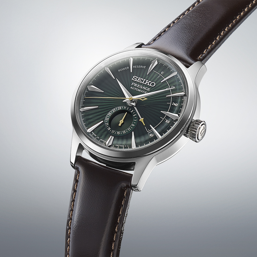 Odkryj zegarek męski SSeiko Presage Cocktail Time Midnight Mockingbird Automatic SSA459J1 - zegarek na pasku z zieloną tarczą - timetrend.pl