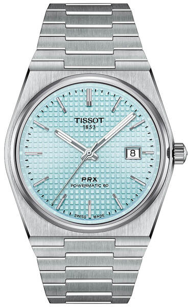 Zegarek Tissot PRX Powermatic 80 T137.407.11.351.00 z niebieską tarczą i srebrną kopertą na stalowej bransolecie