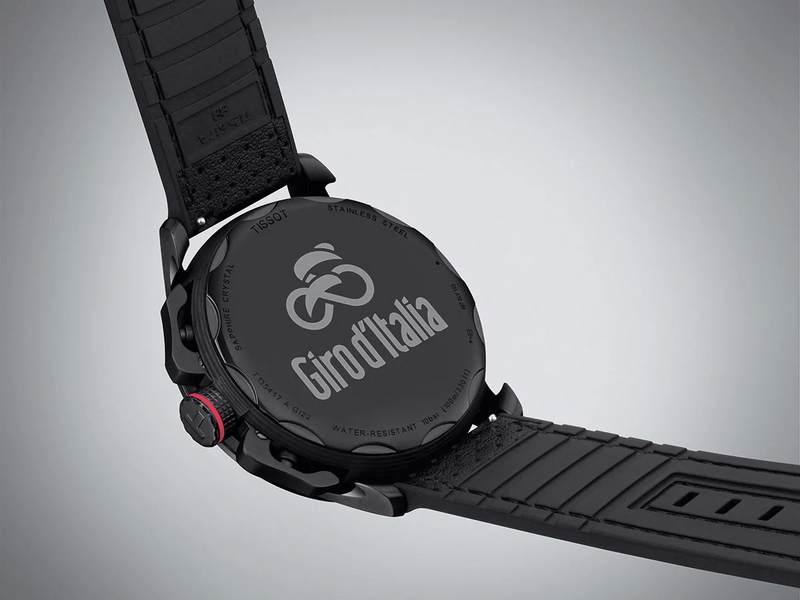 Męski zegarek sportowy TISSOT T135.417.37.051.01 z czarną tarczą na czarnym skórzanym pasku