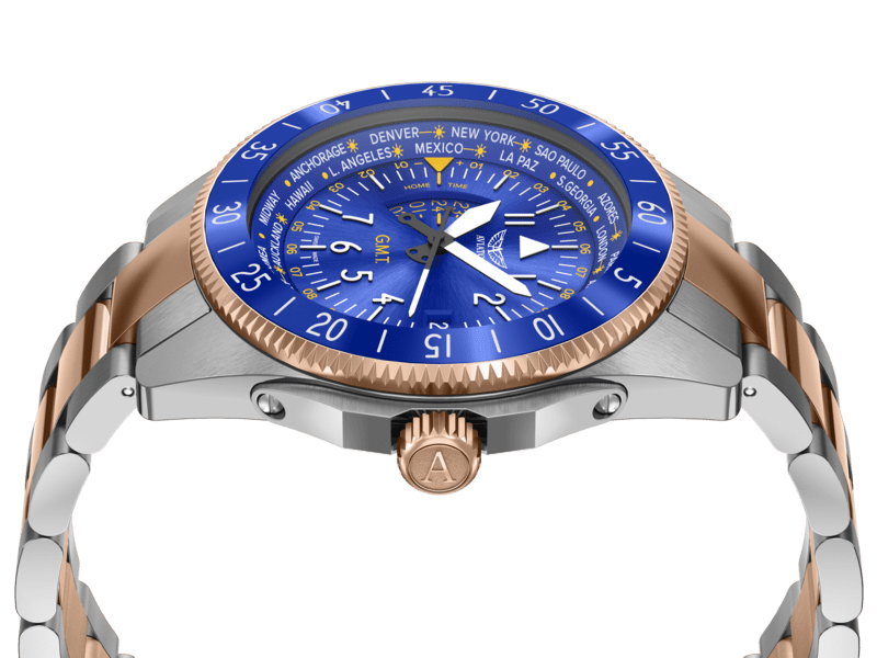 Zegarek męski z niebieską tarczą Aviator AIRACOBRA GMT V.1.37.3.308.5