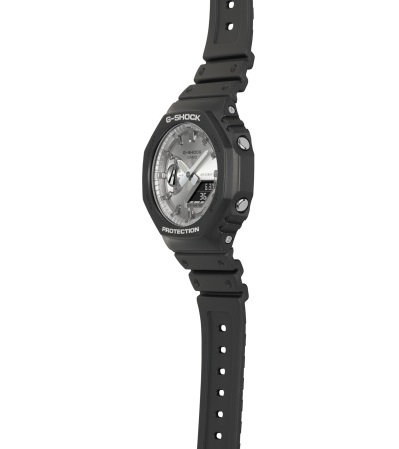 Zegarek męski Casio G-ShockGA-2100SB-1AER  na pasku w czarnym kolorze ze srebrną tarczą