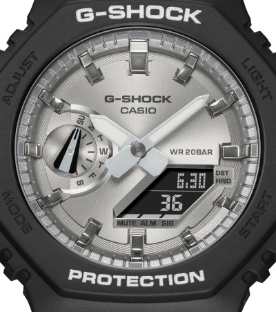 Zegarek męski Casio G-ShockGA-2100SB-1AER  na pasku w czarnym kolorze ze srebrną tarczą