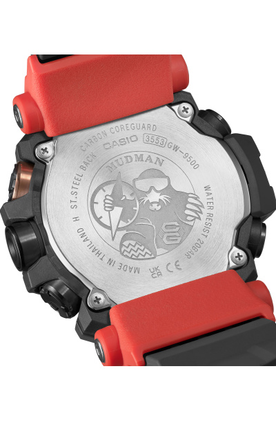 Zegarek męski G-Shock MudmanGW-9500-1A4ER  wykonany z biomasy oraz z mechanizmem solarnym w czarnym kolorze z czerwonymi akcentami - timetrend.pl