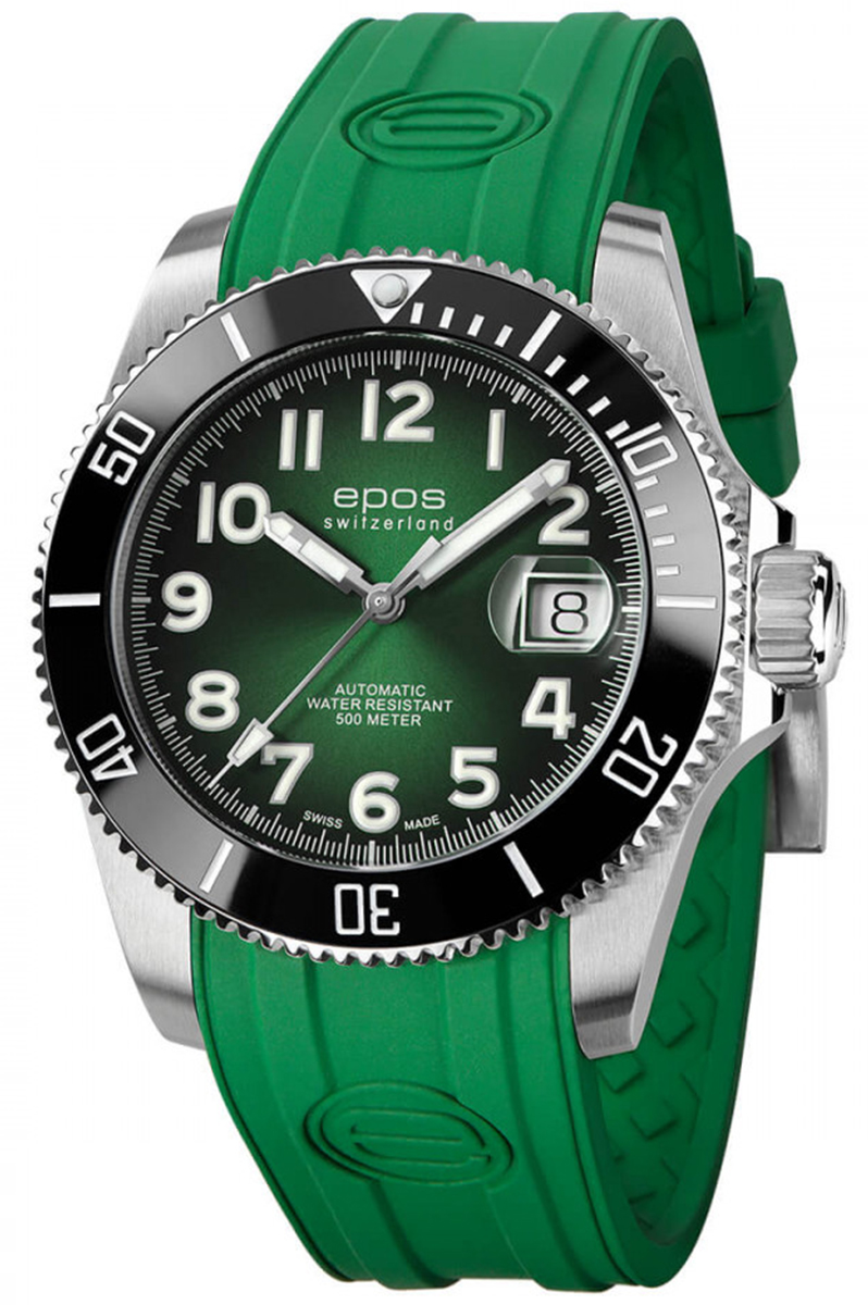 Sportowy zegarek męski z zieloną tarczą na pasku EPOS Titanum 3504.131.93.13.53