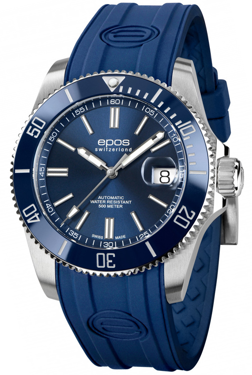 Sportowy zegarek męski z niebieską tarczą na pasku EPOS 3504.131.96.16.56