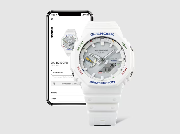 Biały zegarek G-Shock Octagon w kolorowymi akcentami