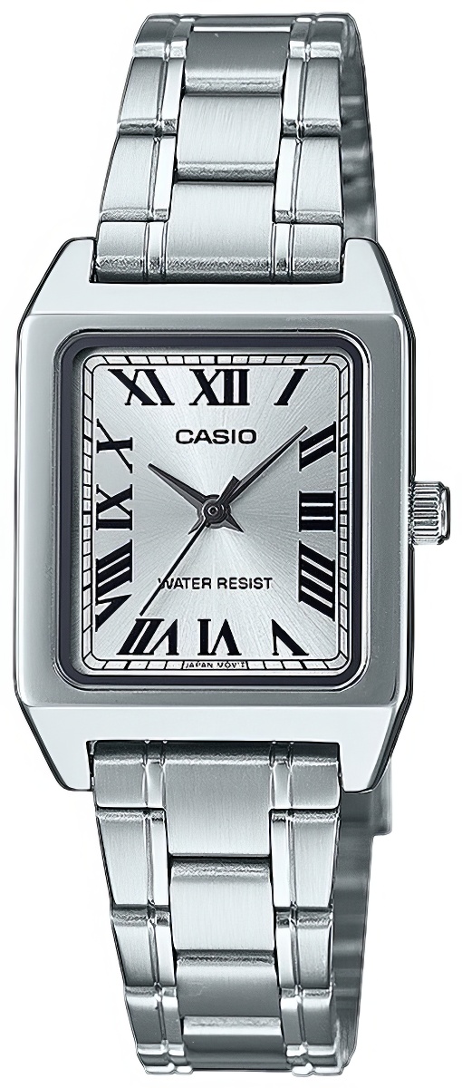 Srebrny zegarek damski na bransoelcie z prostokątną tarczą Casio LTP-B150D-7BEF